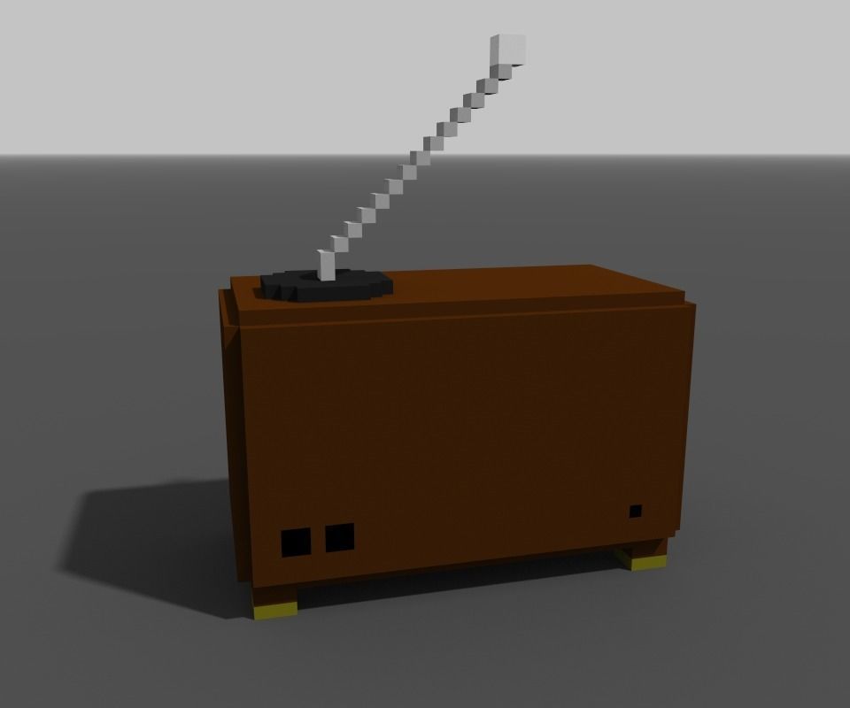 pixel radio made of wood Low-poly 3D model_5