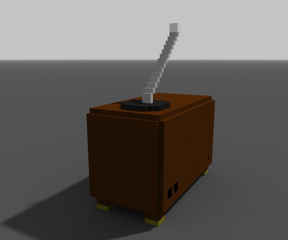 pixel radio made of wood Low-poly 3D model_4