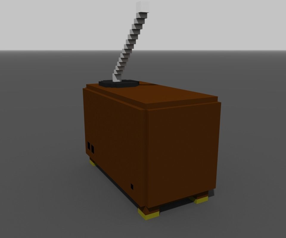 pixel radio made of wood Low-poly 3D model_6