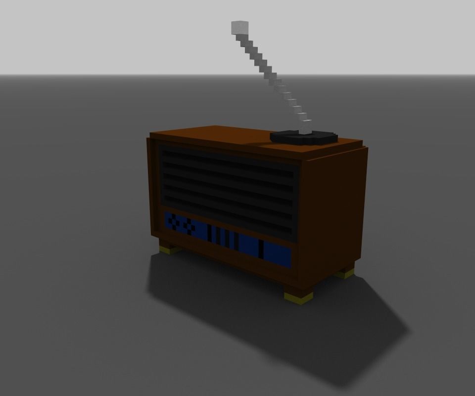 pixel radio made of wood Low-poly 3D model_2