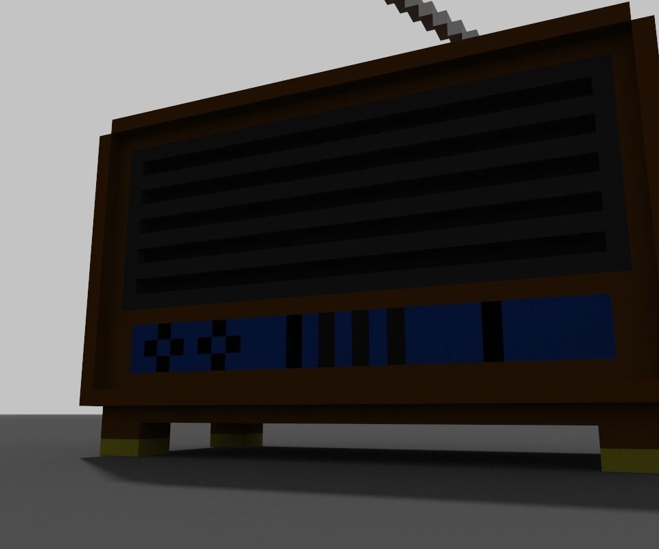 pixel radio made of wood Low-poly 3D model_8