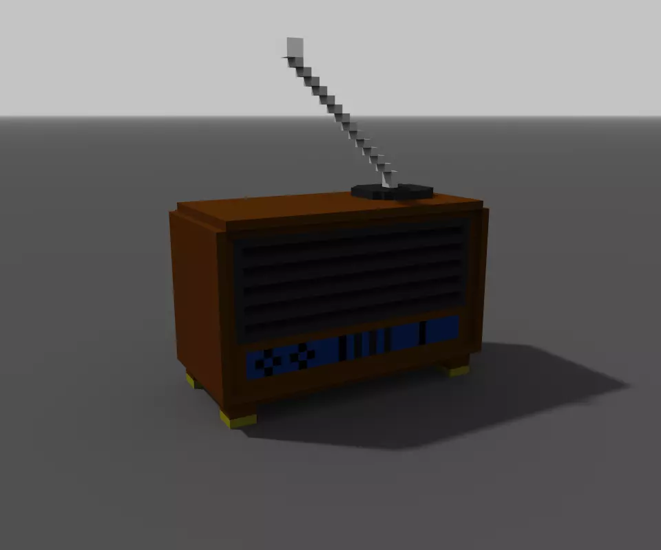 pixel radio made of wood Low-poly 3D model_0