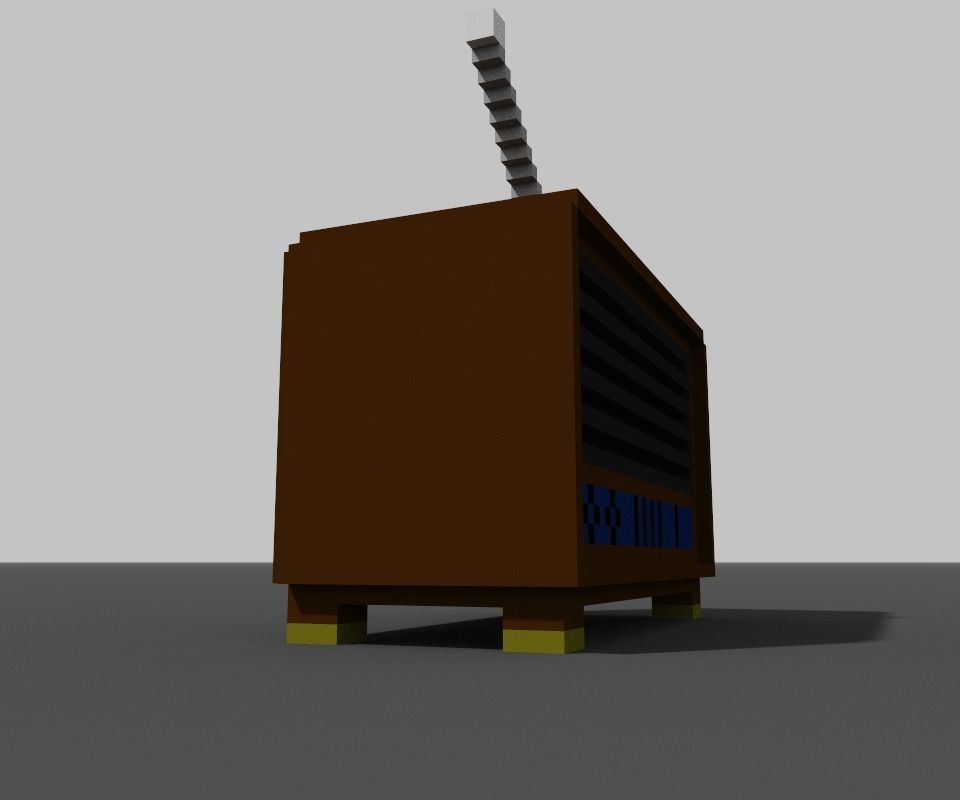 pixel radio made of wood Low-poly 3D model_7