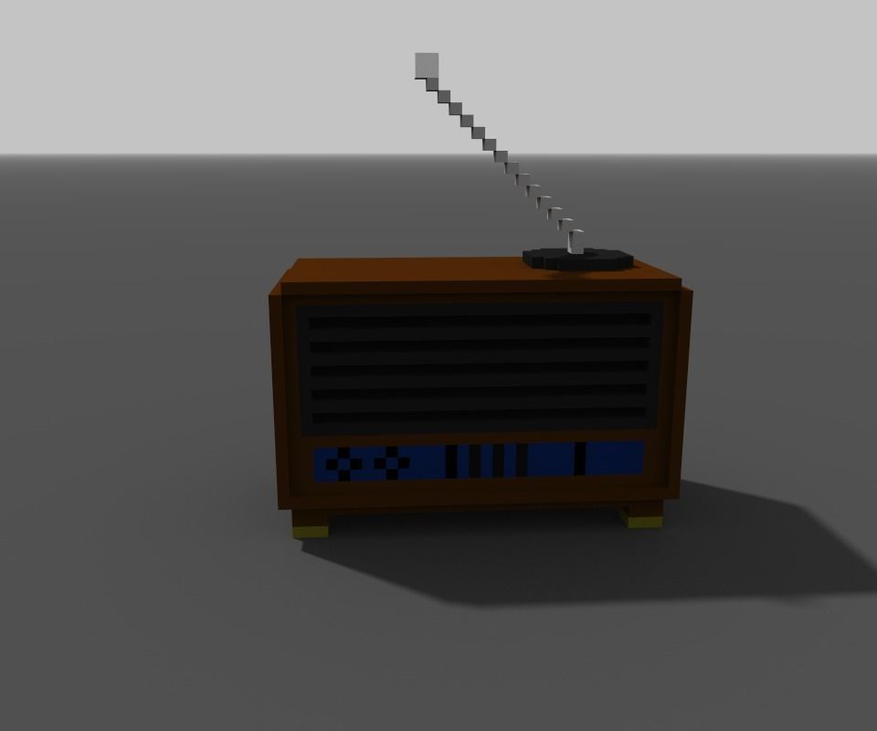 pixel radio made of wood Low-poly 3D model_1