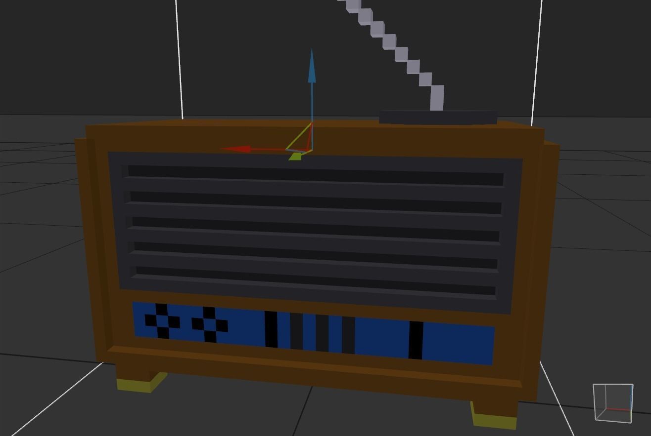 pixel radio made of wood Low-poly 3D model_21