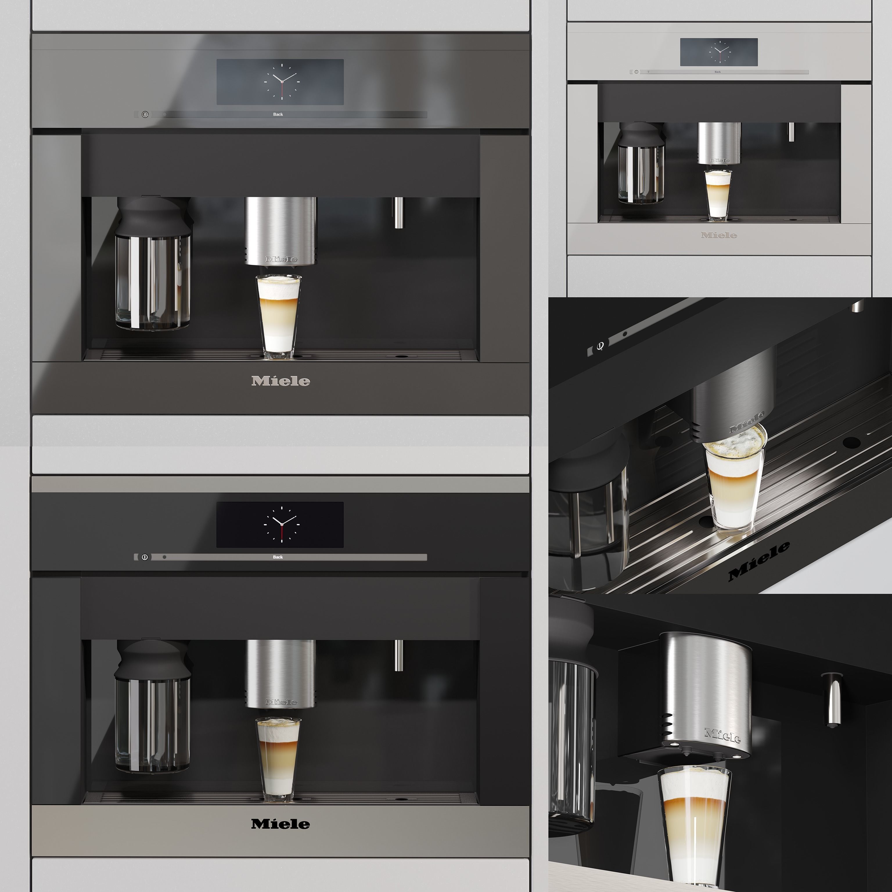 Miele Coffee Maker with a glass of Cappuccino 3D model_3