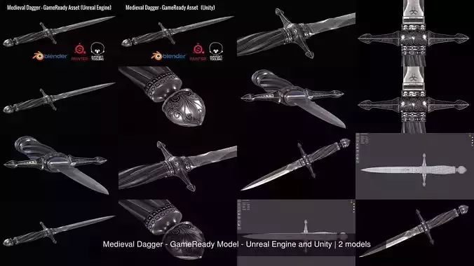 Medieval Dagger - GameReady Model - Unreal Engine and Unity 3D Model Collection