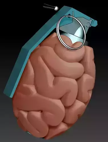 Brainade brain with grenade 3D print model