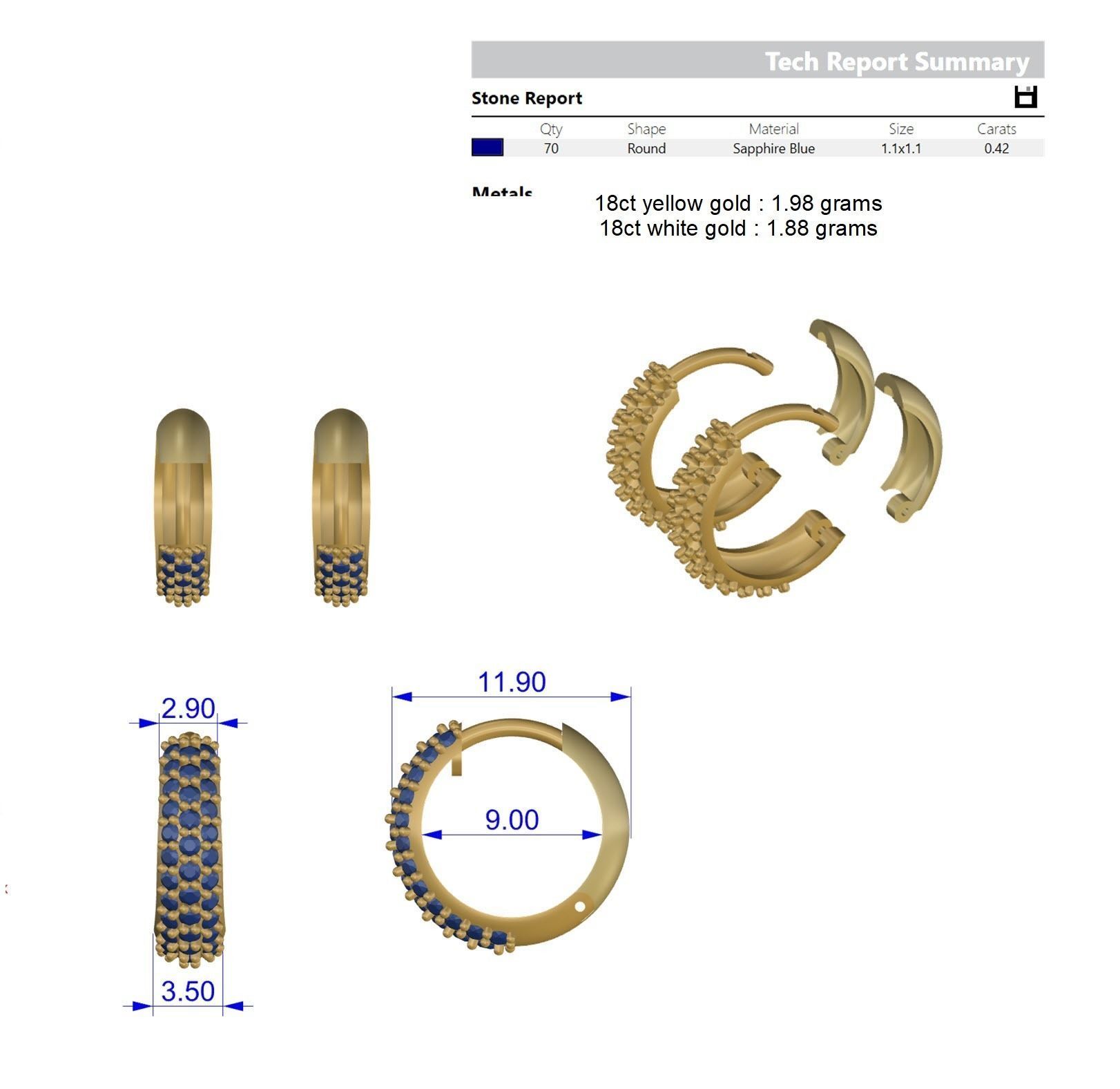 3 rows earring hoop  3D print model_1