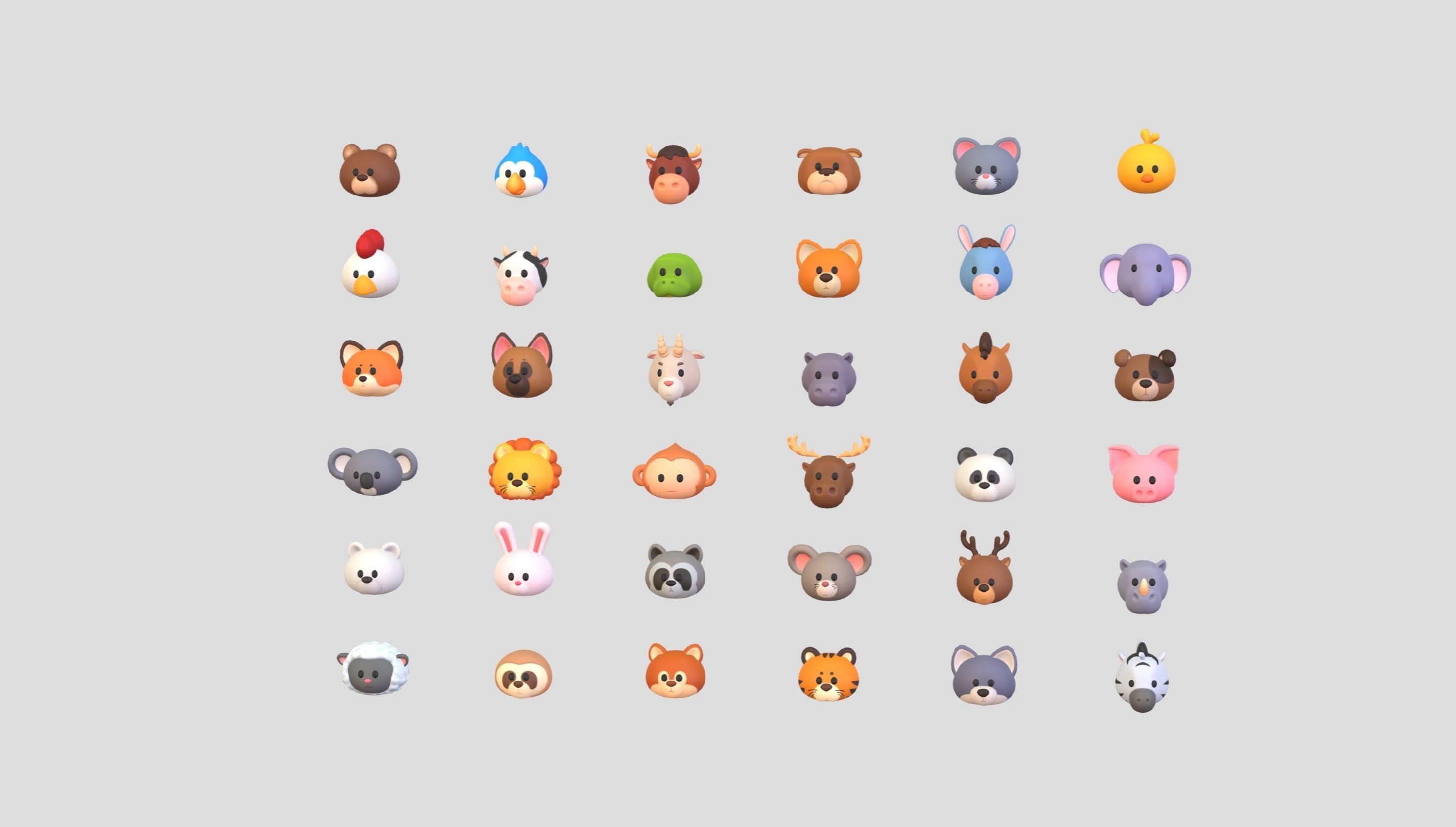 Pack001 Animal Head Pack 3D model_2