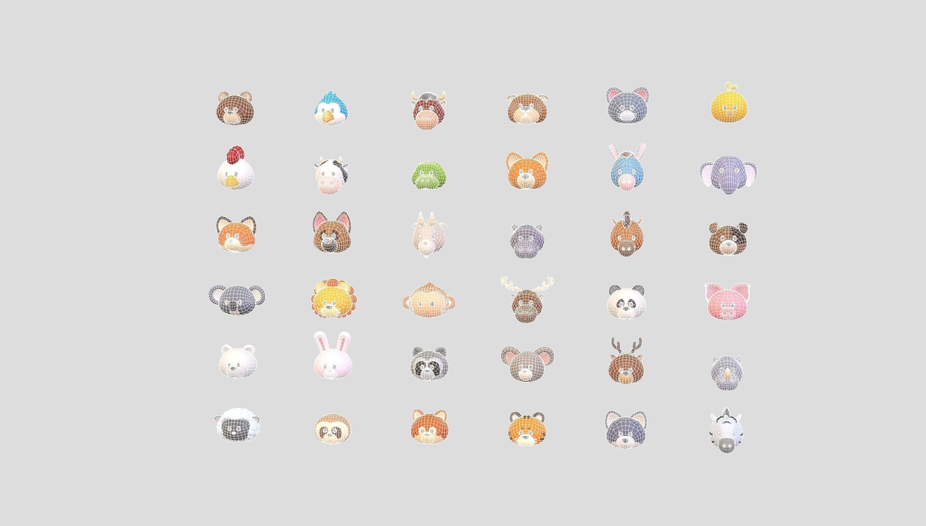 Pack001 Animal Head Pack 3D model_4