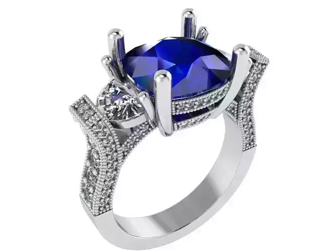Cushion Sapphire Basket Setting Ring 0812