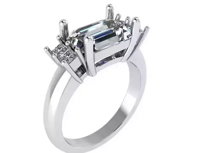 3-Stone Emerald Diamond Ring 0820