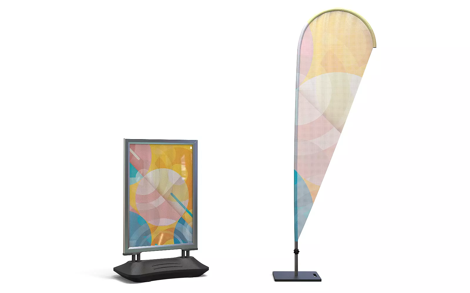 pavement sign and beach flag advertisement 3D model_0