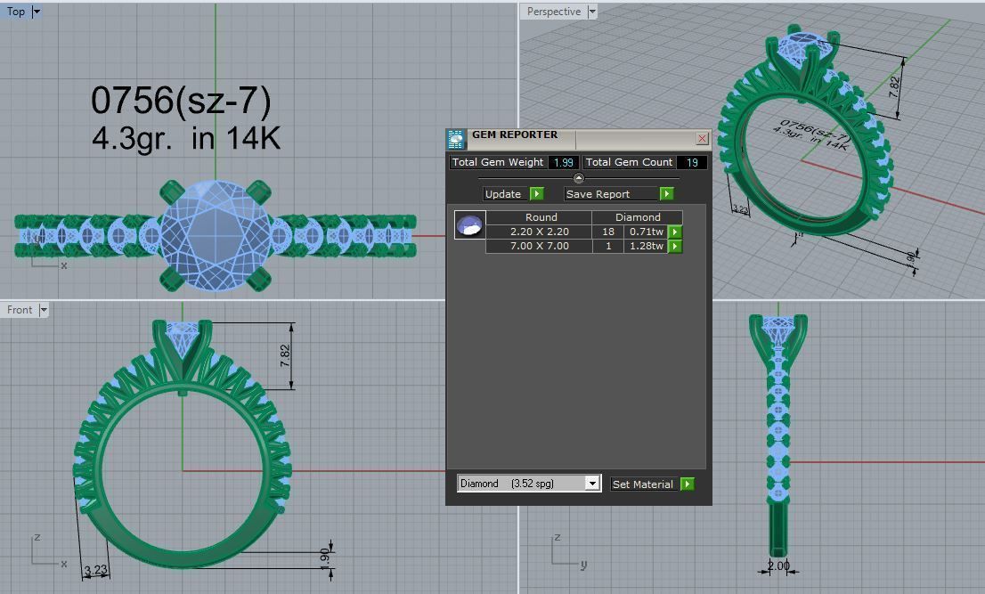 Peg Head Diamond Ring 0756 3D print model_4