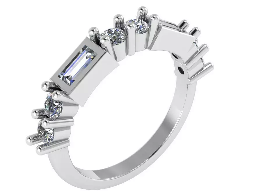 Rectangle And Round Diamond Ring 1129 3D print model