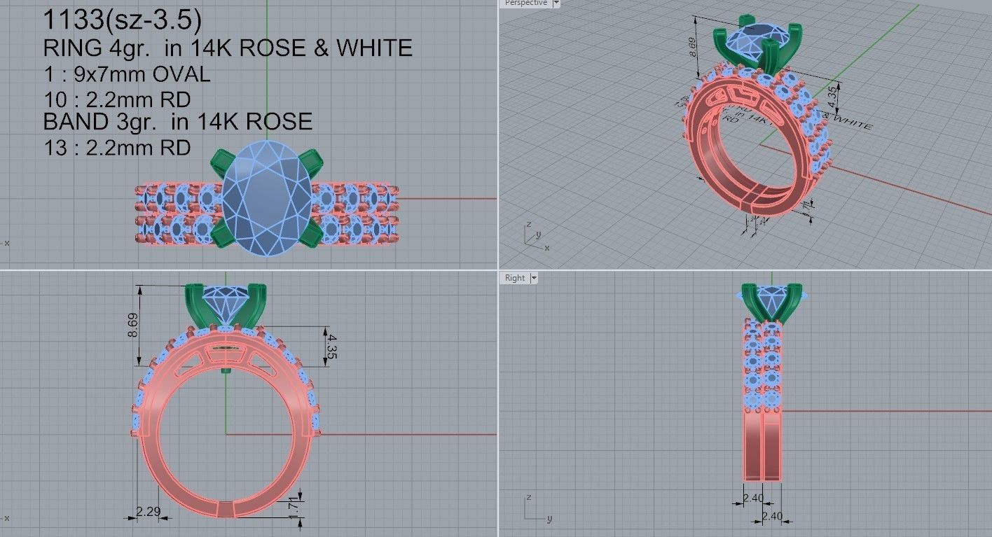 Peg Head Setting Bridal Set 1133 3D print model_4