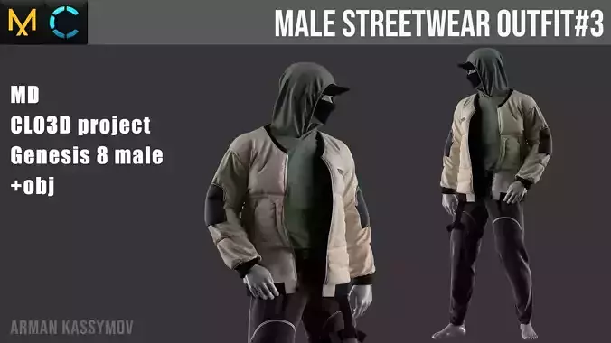 Male Streetwear Outfit Marvelous Designer Project and OBJ