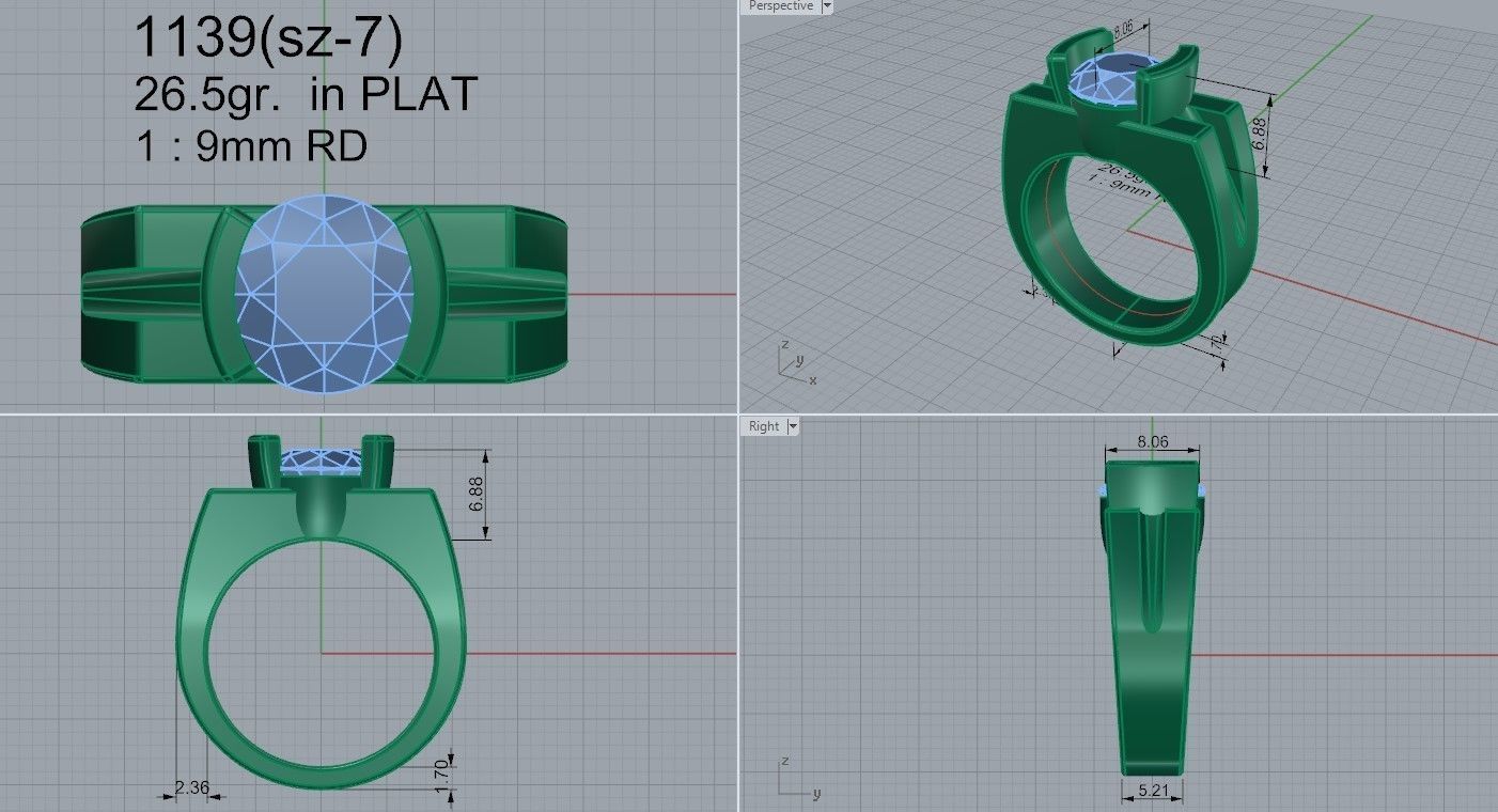 Half Bezel Setting Diamond Ring 1139 3D print model_4