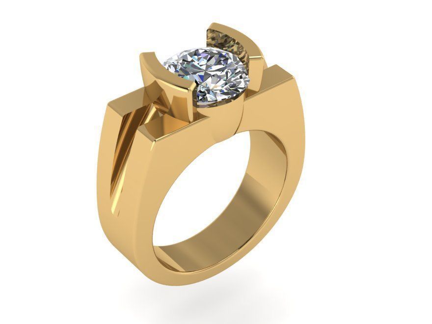 Half Bezel Setting Diamond Ring 1139 3D print model_1
