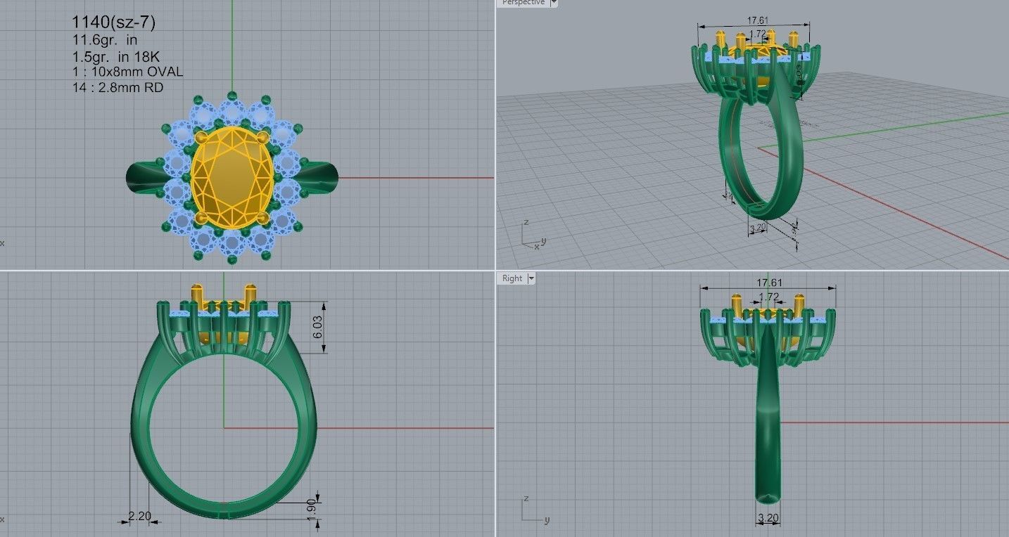 Oval Cluster Ring 1140 3D print model_4