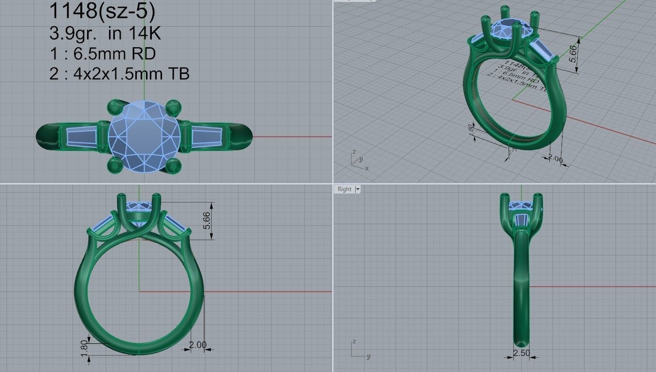 3-Stone Basket Setting Ring 1148 3D print model_4