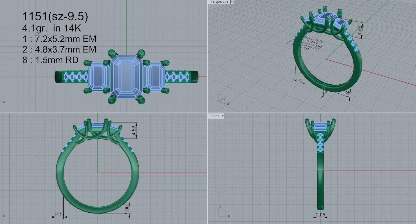 3-Stone Trellis Ring 1151 3D print model_4