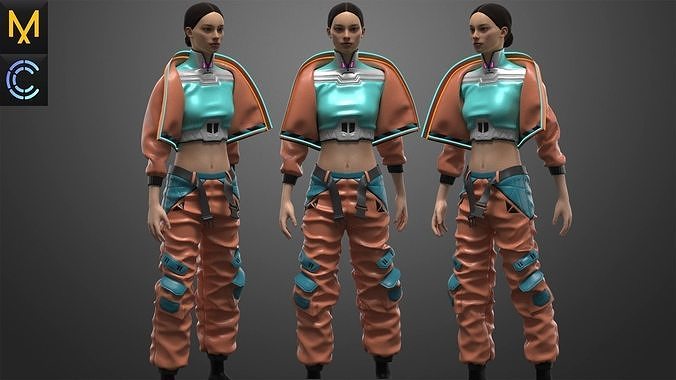 CyberPunk Outfit Female OBJ mtl FBX ZPRJ 3D model