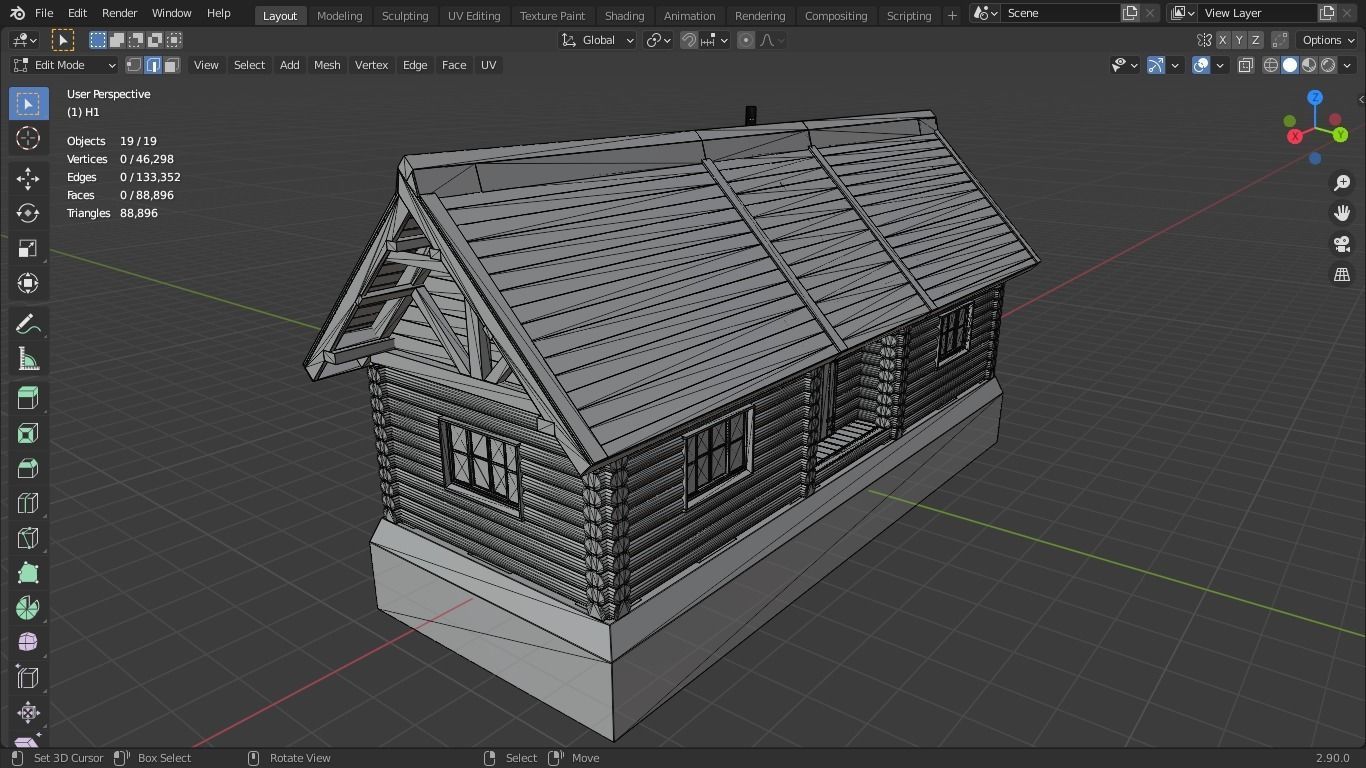 house log cabin 3D model_8
