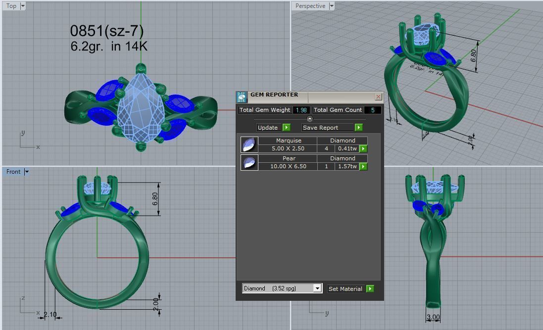 Pear Cut Diamond Twisted Ring 0851 3D print model_4