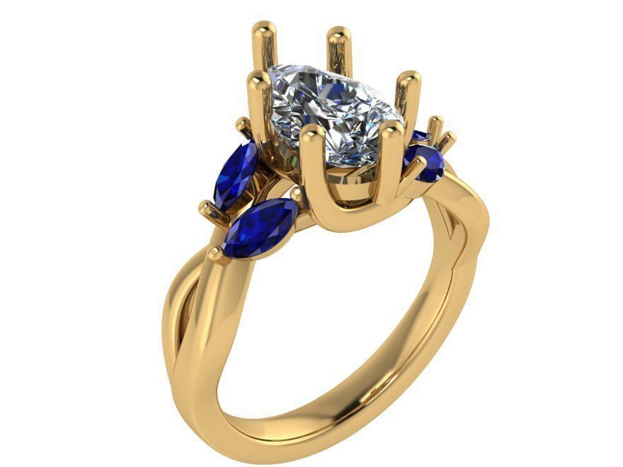 Pear Cut Diamond Twisted Ring 0851 3D print model_1