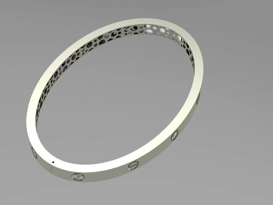 Bracelet silver bangle with diamonds 3D print model_2
