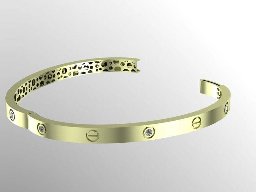Bracelet silver bangle with diamonds 3D print model_1