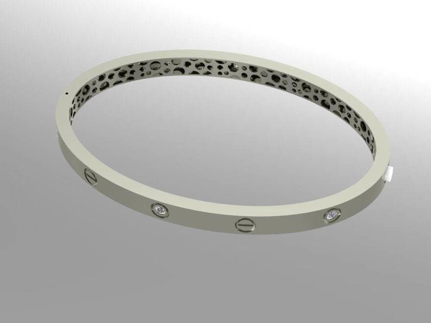 Bracelet silver bangle with diamonds 3D print model_7