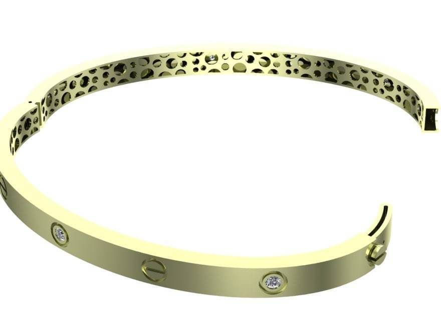 Bracelet silver bangle with diamonds 3D print model_5