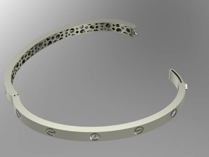 Bracelet silver bangle with diamonds 3D print model_4
