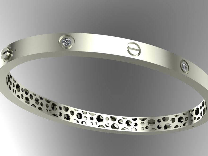 Bracelet silver bangle with diamonds 3D print model_3