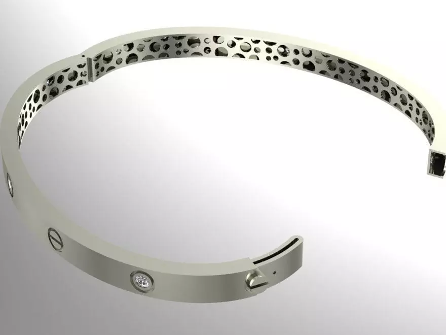 Bracelet silver bangle with diamonds 3D print model_0