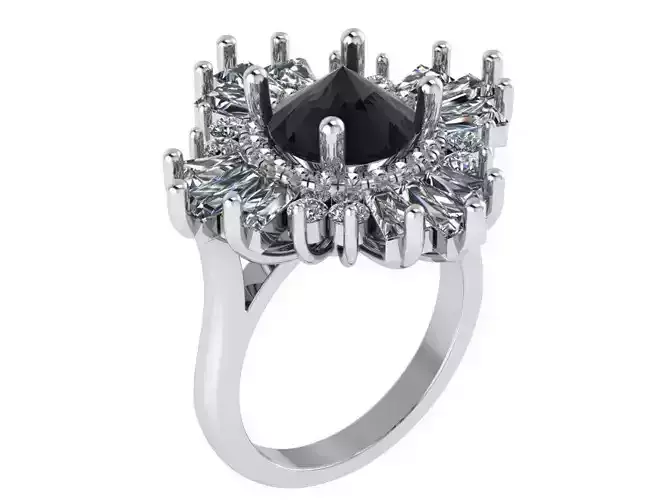 Flipped Diamond Halo Ring 0856 3D print model