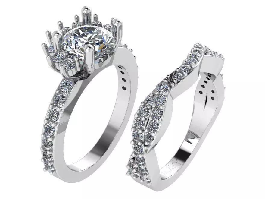 Round Half Cluster Ring Twisted Band 0863 3D print model_0