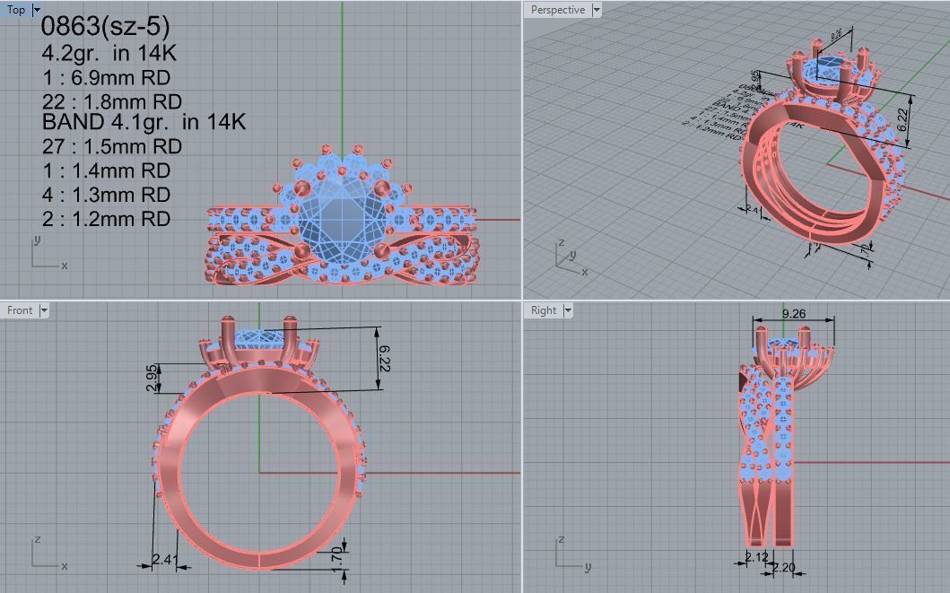 Round Half Cluster Ring Twisted Band 0863 3D print model_4