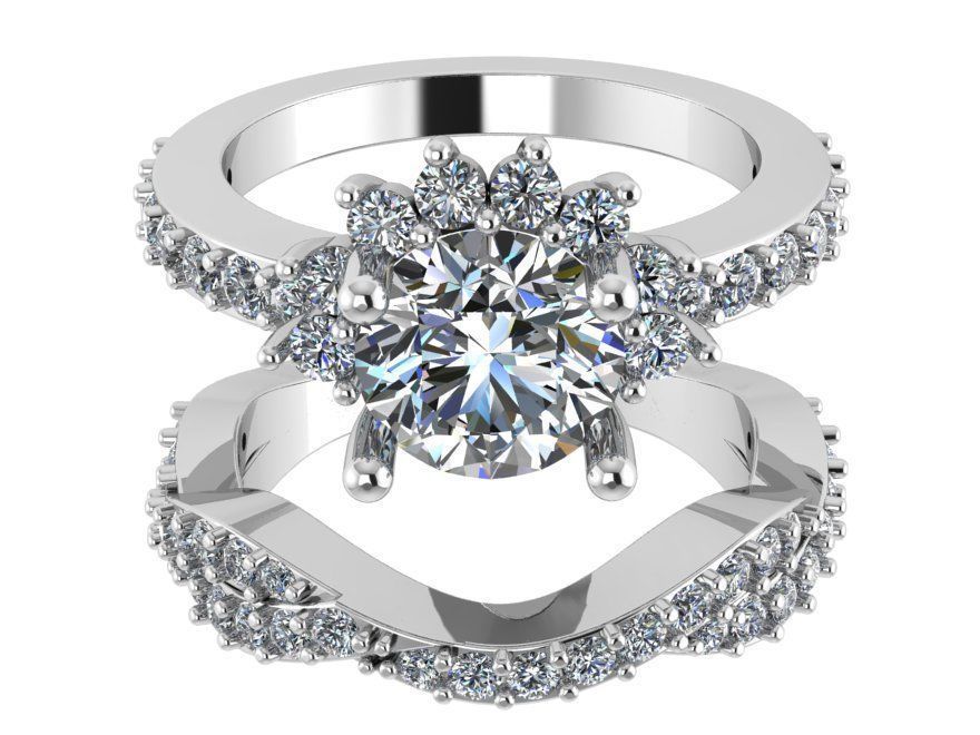 Round Half Cluster Ring Twisted Band 0863 3D print model_2