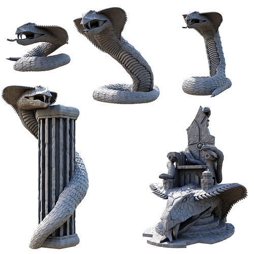 Snake Temple Pack 1 Statues Thrones And Giant Snakes 3D print model