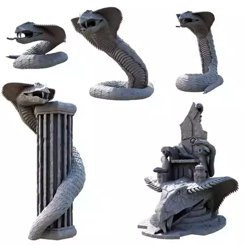 Snake Temple Pack 1 Statues Thrones And Giant Snakes 3D print model