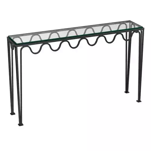 Long Undulating  Meandre Wrought Iron and Glass Console 