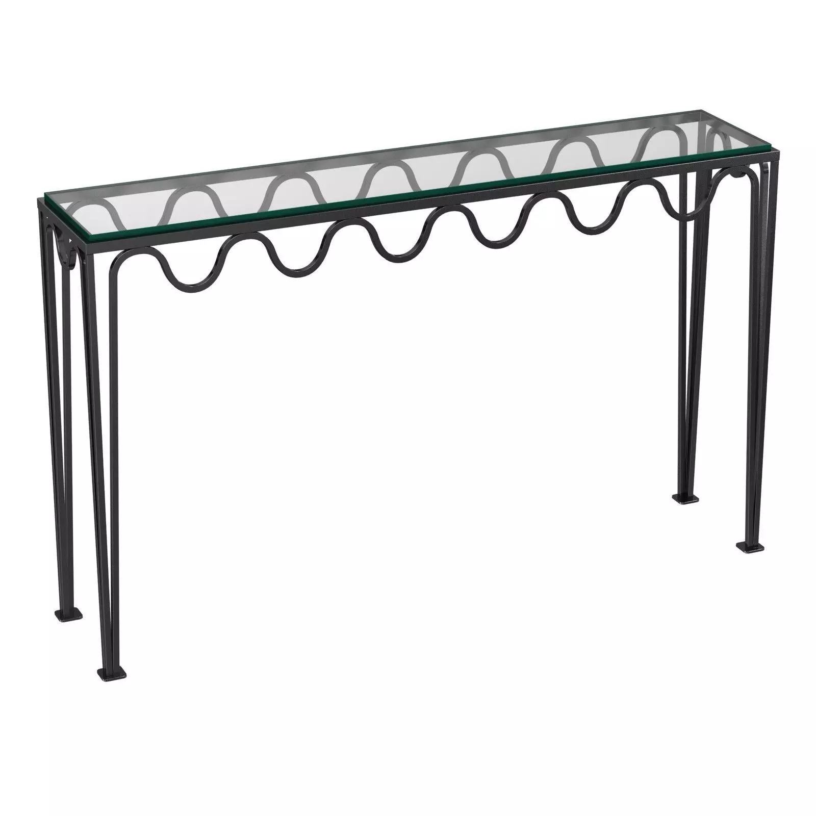 Long Undulating Meandre Wrought Iron and Glass Console 3D model_0