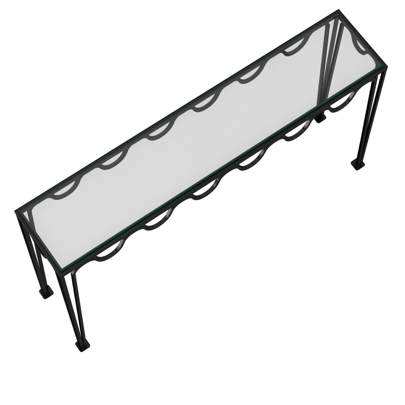 Long Undulating Meandre Wrought Iron and Glass Console 3D model_3