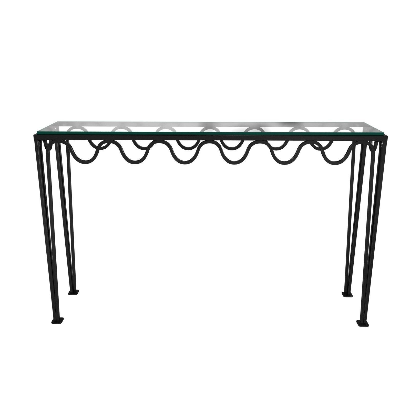 Long Undulating Meandre Wrought Iron and Glass Console 3D model_4