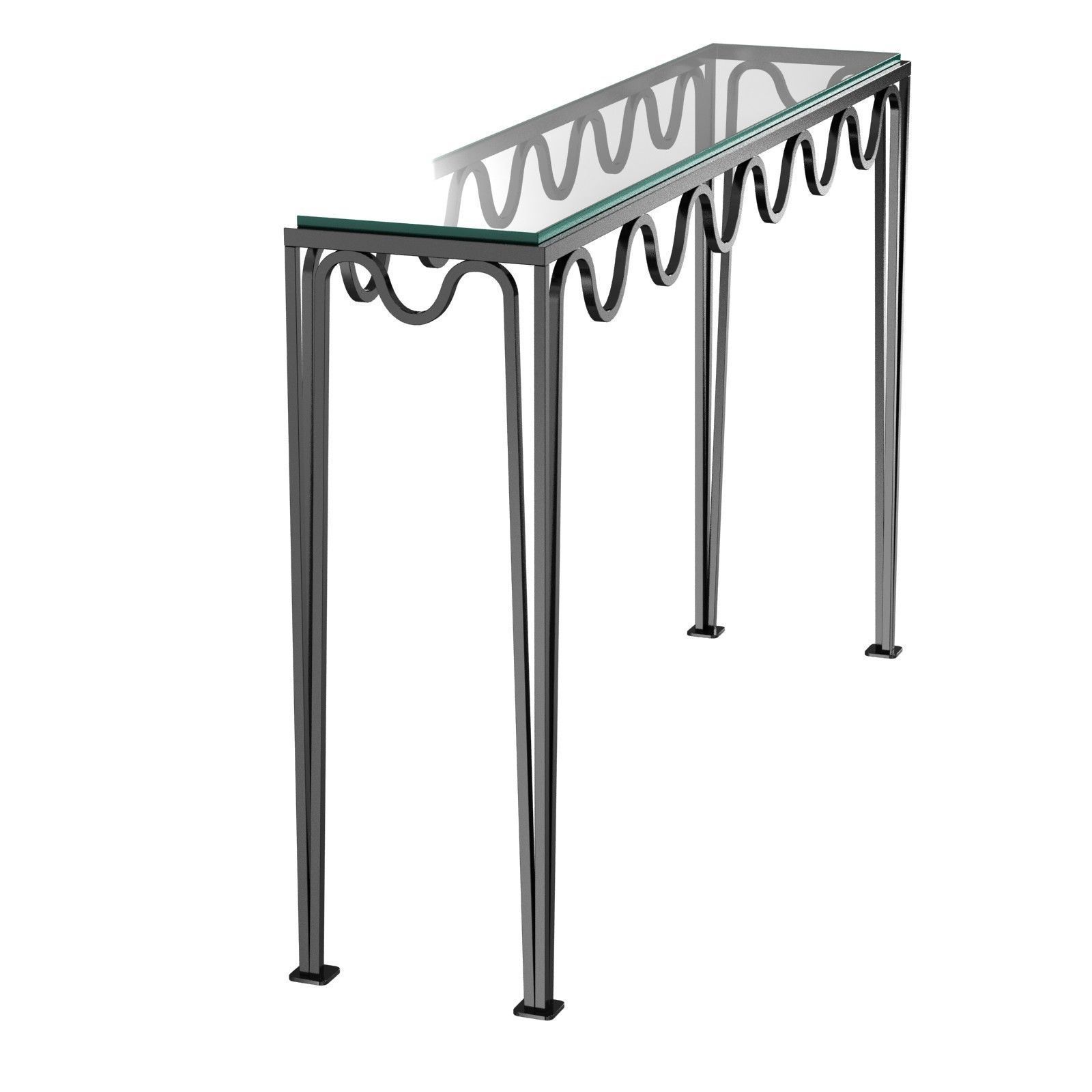 Long Undulating Meandre Wrought Iron and Glass Console 3D model_1