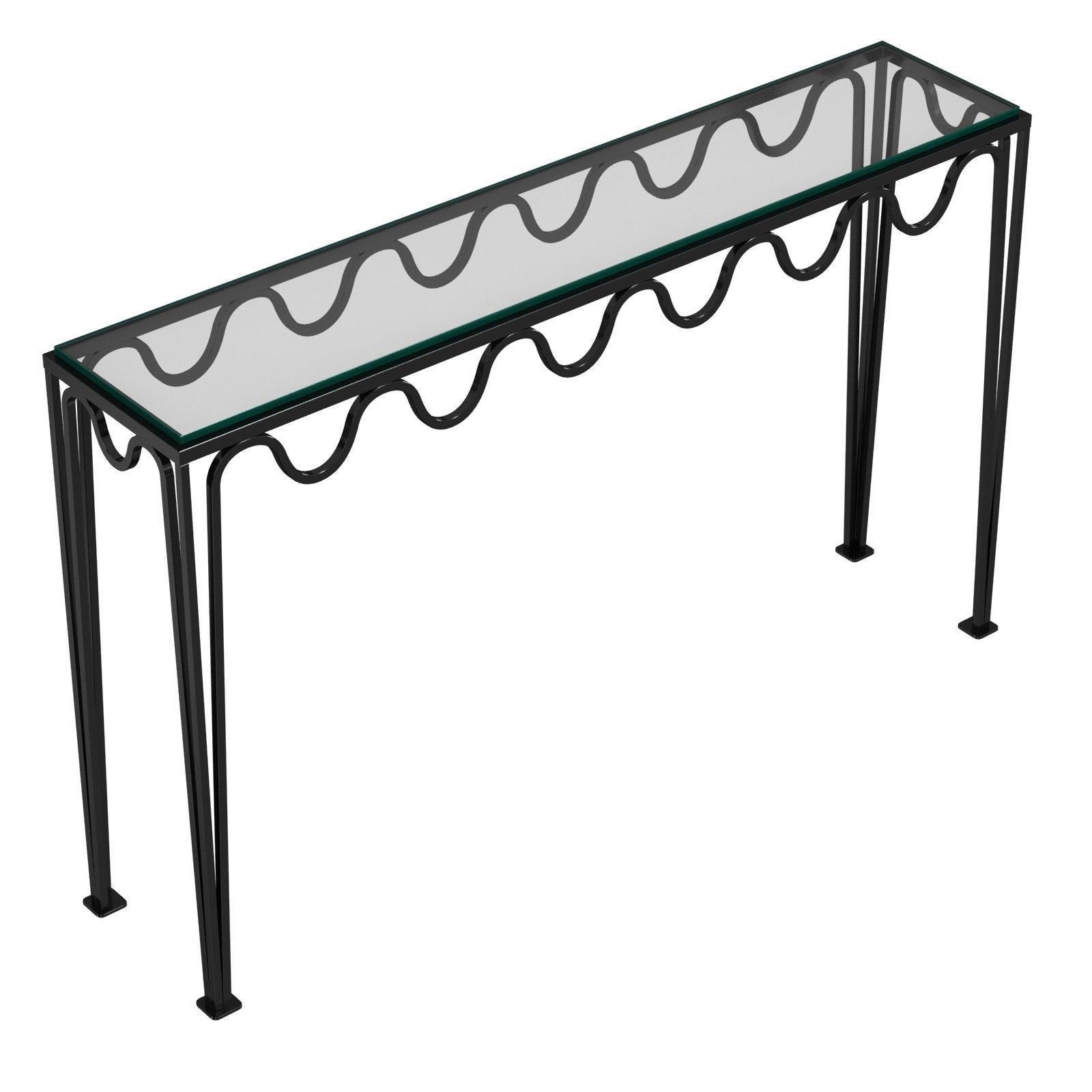Long Undulating Meandre Wrought Iron and Glass Console 3D model_2